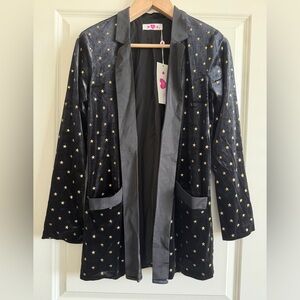 Buddy Love Hugh Black Velvet Blazer with Star Embellishment Size M
